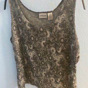 Chico's Size 2 Gray Sleeveless Flower Patterned Top